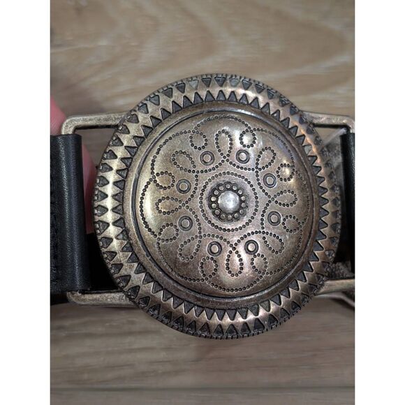 Vintage Avignon Western Concho Belt Black Silver Boho Size Large Spain Statement main image 5
